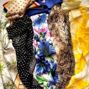 Set of 7 light scarves / hair ties (3 square scarves)